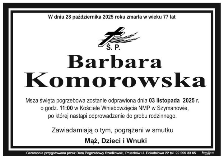 nekrolog Barbary Komorowskiej | fot. facebook.com/gminateresin