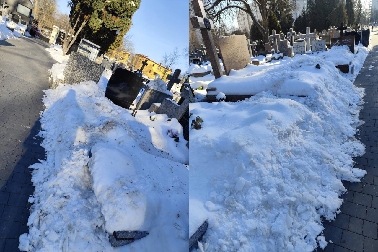 śnieg na cmentarzu przy ul. Wałbrzyskiej | fot. Mokotów - moja dzielnica / Facebook
