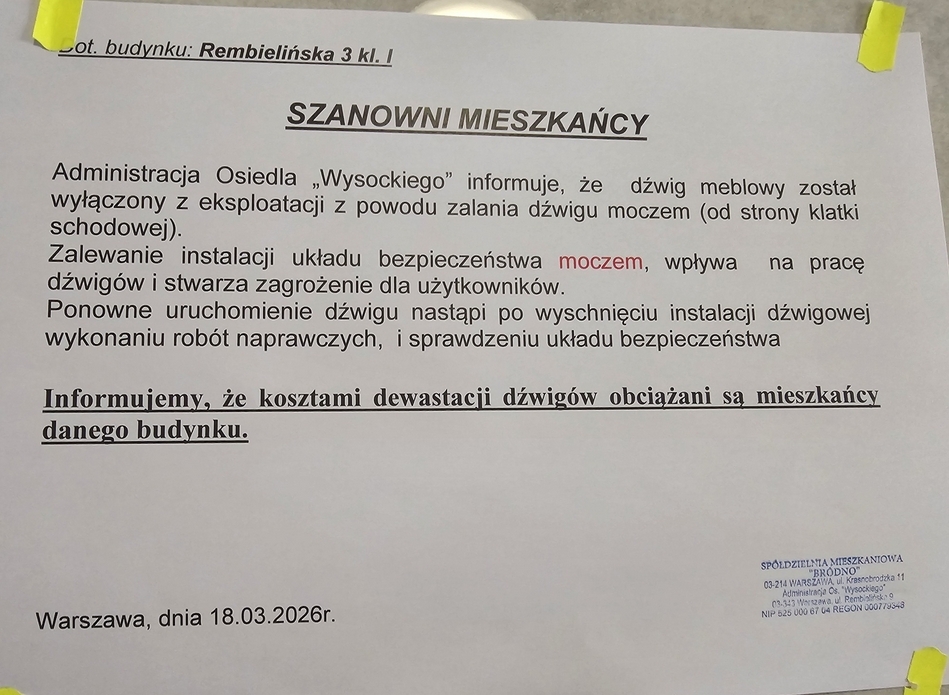 pismo od administracji z Bródna | fot. wykop.pl/modzelem